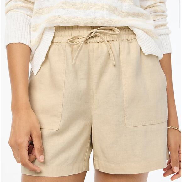 NWT J.Crew Linen Blend Drawstring Short In Dusty Ivory Size Large - Picture 1 of 6